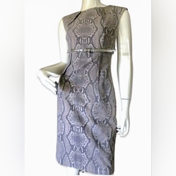 Calvin Klein, NWT, Gray, Snakeskin Print, Belted Sheath Dress, Size 12 - Picture 14 of 14